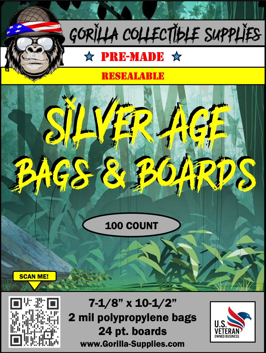 PREMADE SILVER AGE RESEALABLE BAGS & BOARDS - 100 COUNT
