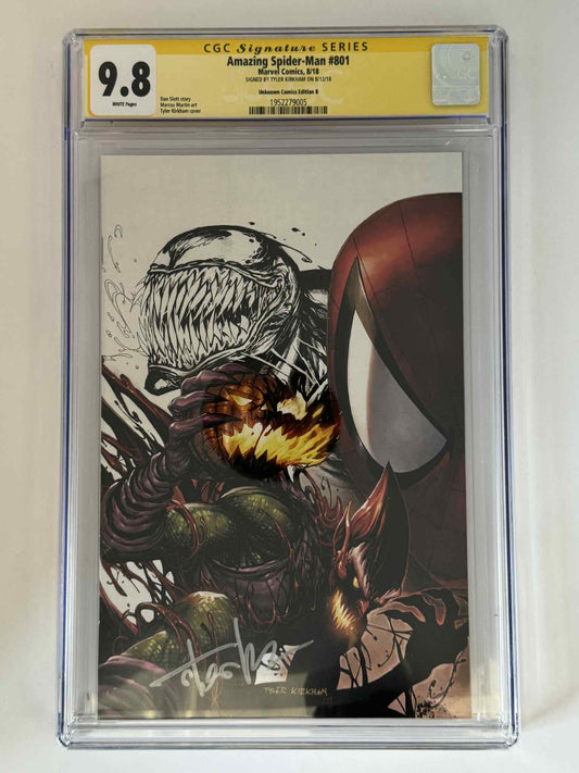 [Signed by Tyler Kirkham] Amazing Spider-Man #801 CGC 9.8 Yellow Label Exclusive Color Splash Var